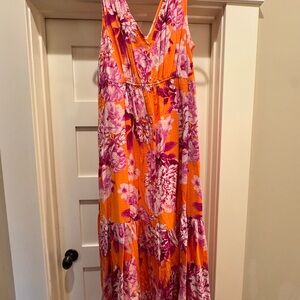 Anthropologie Orange and Purple Floral Maxi Dress